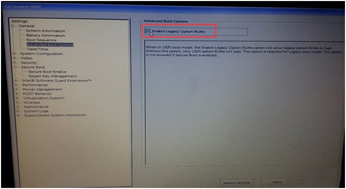 Enable legacy option roms Enable legacy option roms
